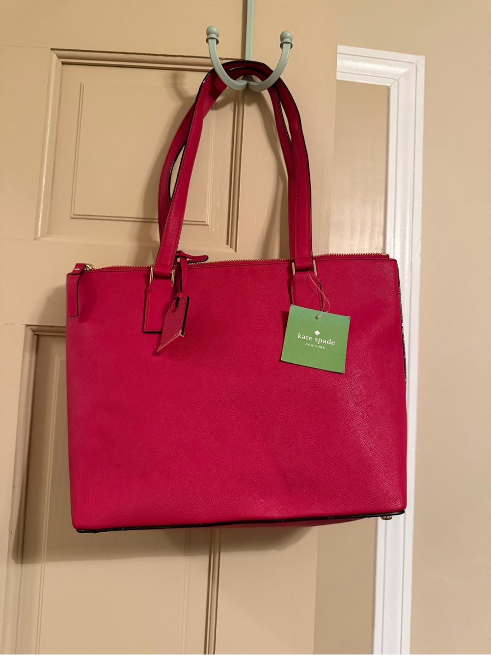 kate spade Red Saffiano Tote with Gold Logo
